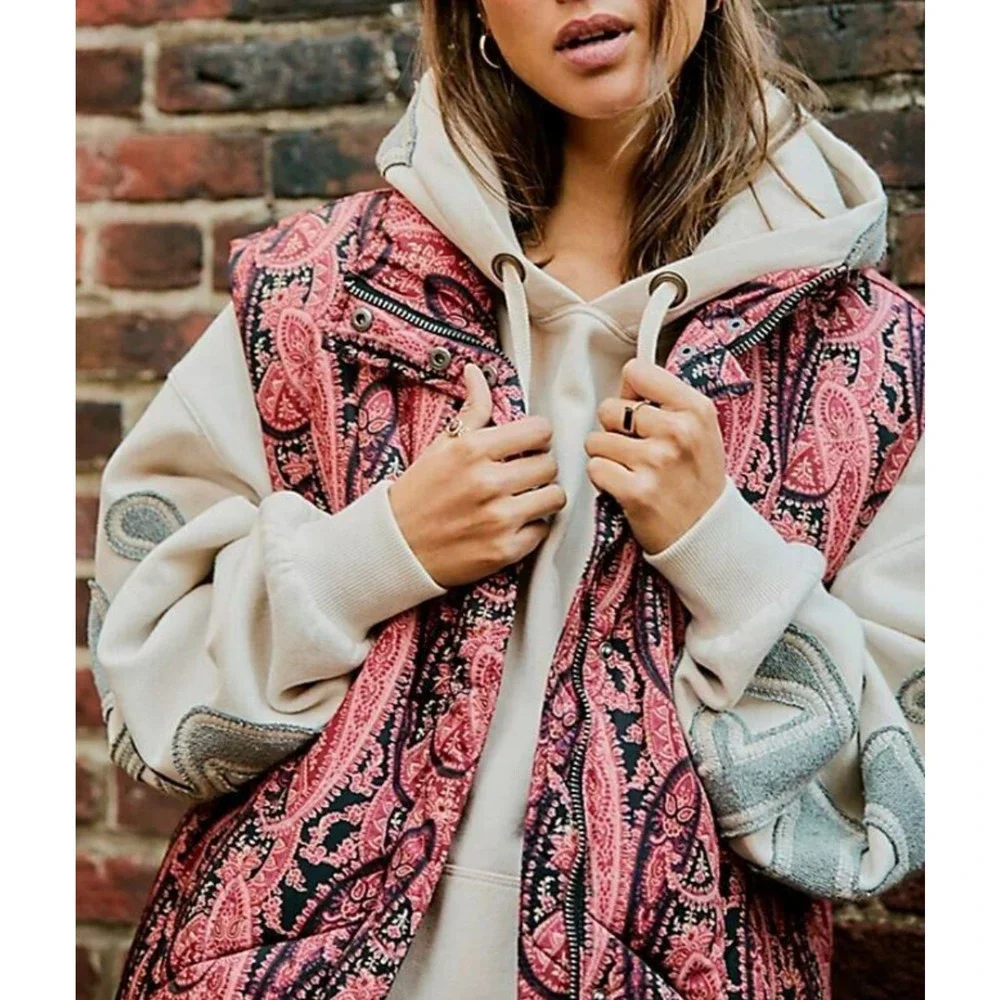 NEW FREE PEOPLE FLORA PAISLEY PUFFER VEST JACKET COAT SZ XS - Picture 6 of 12